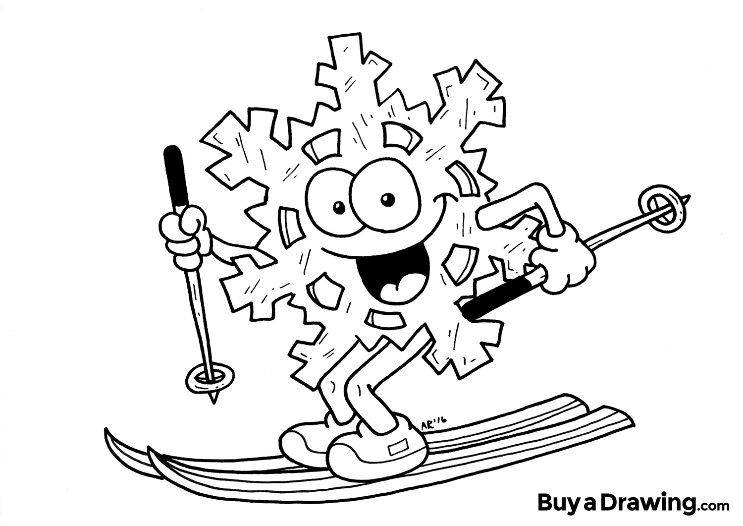 1500x1061 Snowflake Cartoon Character Drawing On Skis