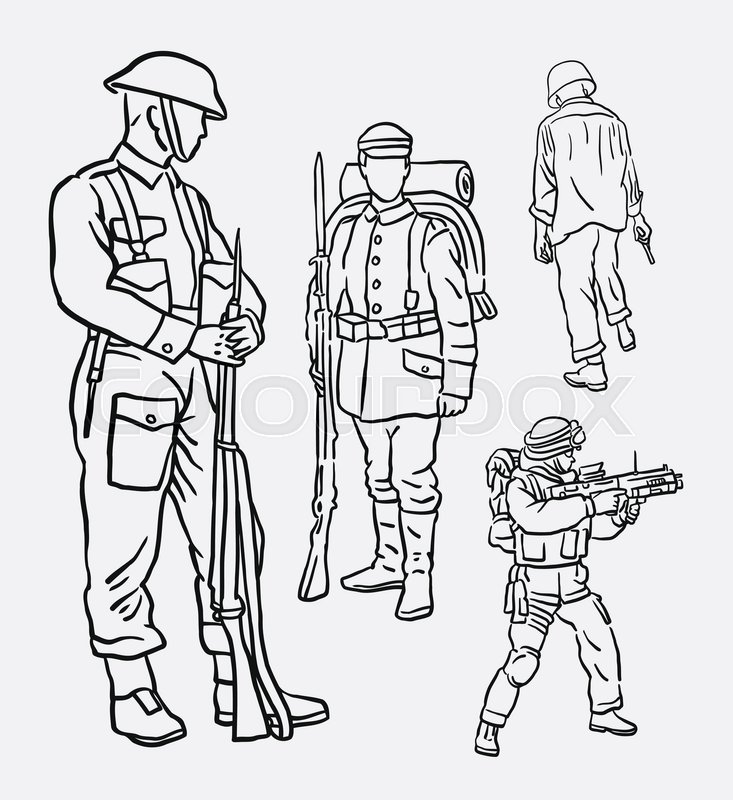 733x800 Army Soldier Pose Action Hand Drawing. Good Use For Symbol, Mascot