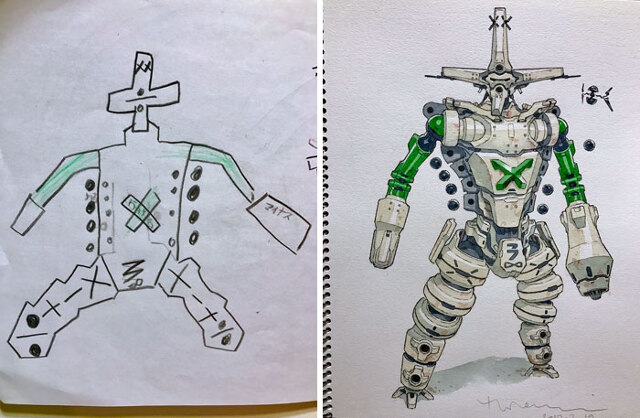 640x418 Father Turns Sons' Doodles Into Beautiful Anime