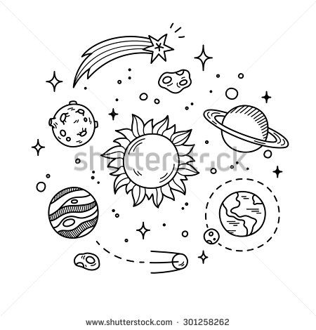 450x470 Hand Drawn Solar System With Sun, Planets, Asteroids And Other