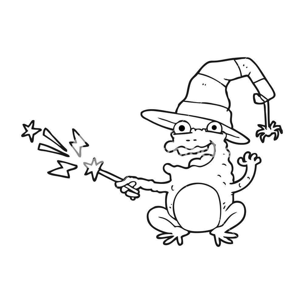 1000x1000 Freehand Drawn Black And White Cartoon Toad Casting Spell Royalty