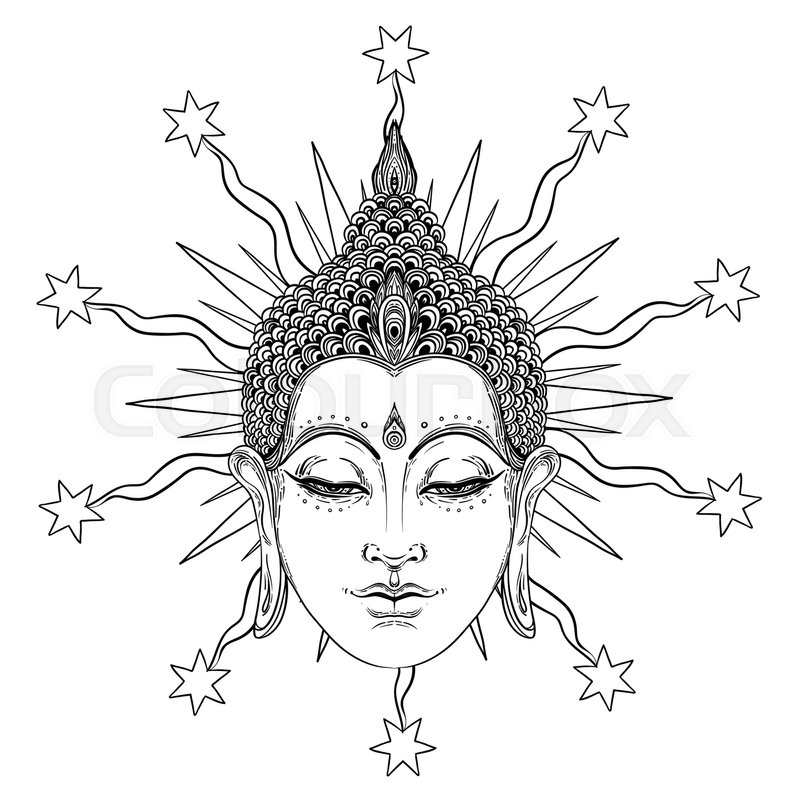 800x800 Sitting Buddha Over Ornate Flower. Esoteric Vintage Vector