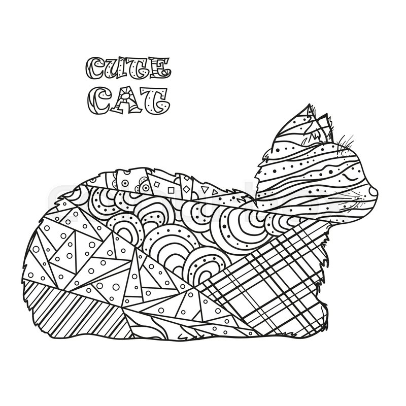 800x800 Cat. Hand Drawn Cat With Abstract Patterns On Isolation Background