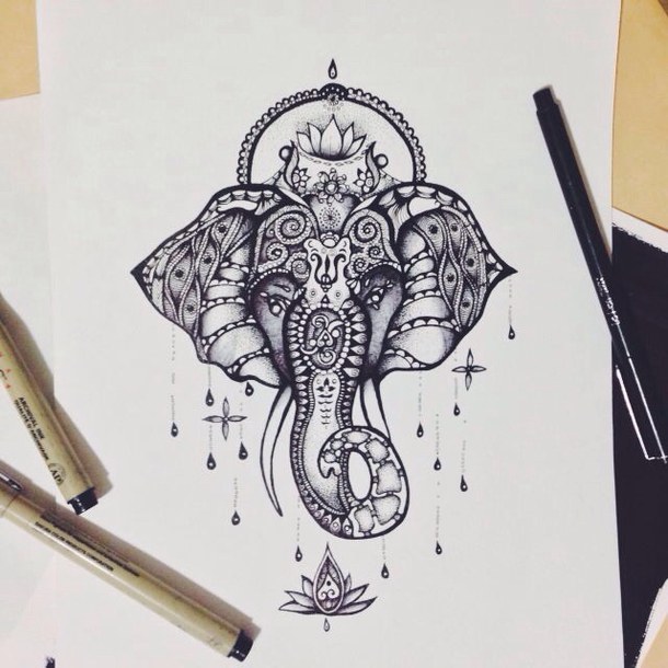 610x610 Art, Black, Draw, Drawing, Elephant, Hindu, Hinduism, India, Paper