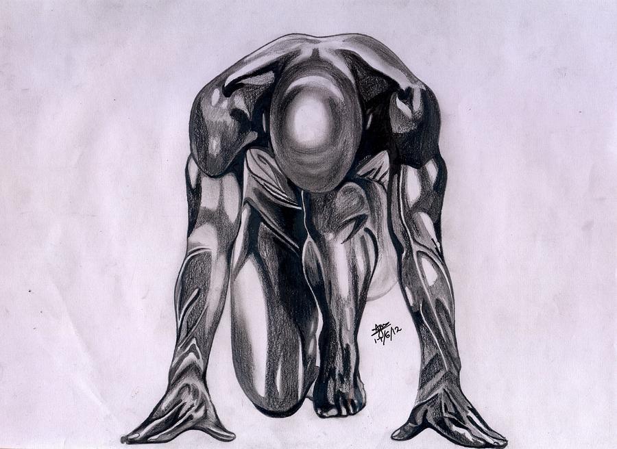 900x656 The Sprinter Drawing By Ajimon Thomas