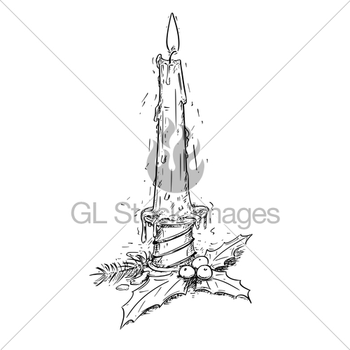 500x500 Christmas Candle With Spruce And Holly Leaves Drawing Vec Gl