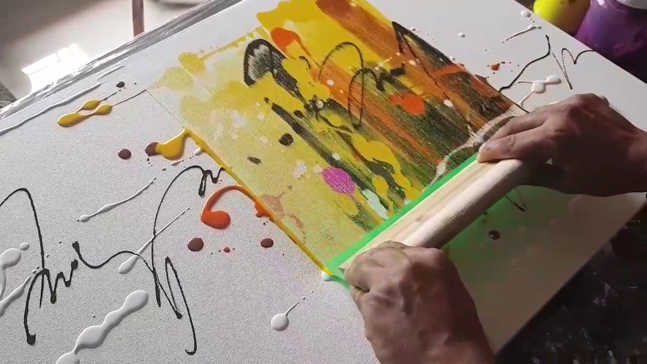 1280x720 Abstract Painting Just Using Rubber Squeegee Acrylics