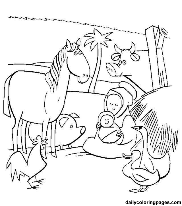 640x722 Christmas Stable Drawing 33nativity Scene Animals Coloring Pages