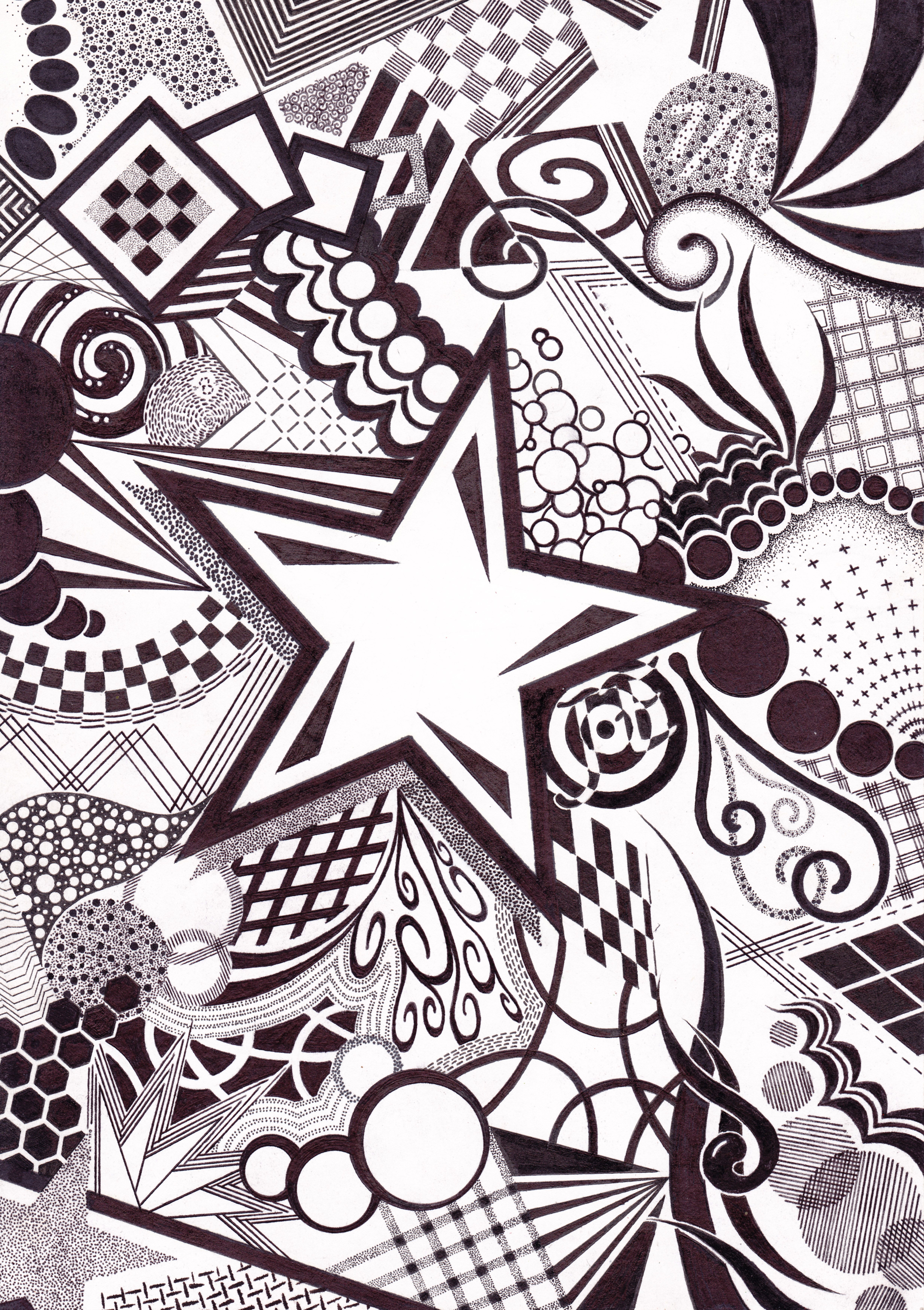 4936x7000 Black White Star Doodling Star, Zentangles