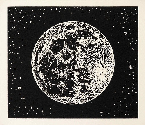 500x431 Drawing Illustration Art Black And White Vintage Bampw Moon Night
