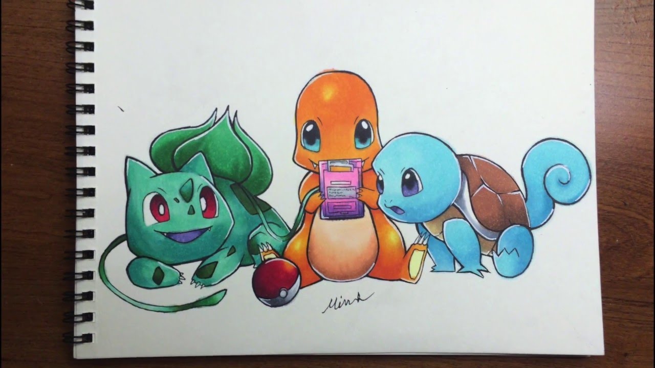 1280x720 Pokemon Gen 1 Starters Drawing