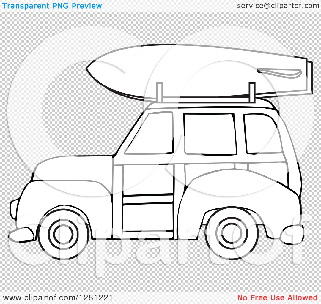 1080x1024 Clipart Of A Black And White Woodie Station Wagon With A Surfboard