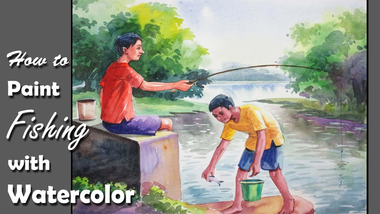 1280x720 Watercolor Painting How To Draw And Paint Fishing Step By Step