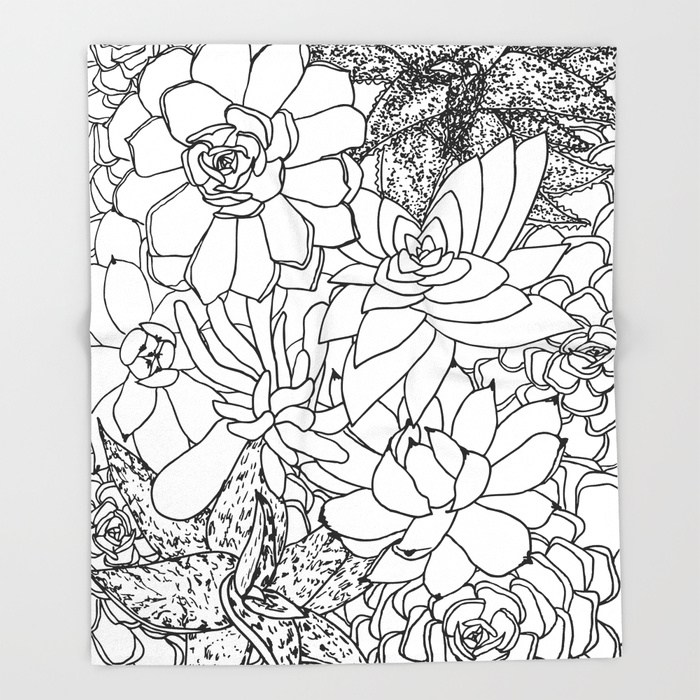 700x700 Succulent Line Drawing Throw Blanket By Christianalois Society6