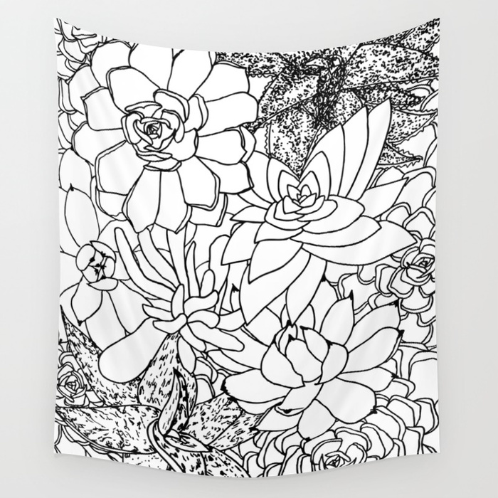 700x700 Succulent Line Drawing Wall Tapestry By Christianalois Society6