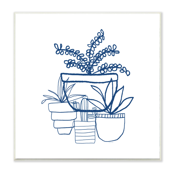 600x600 Shop Indigo Succulent Line Drawing Wall Plaque Art