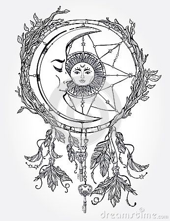 346x450 Dream Catcher Adorned With Sun And Moon Inside. Craft Ideas