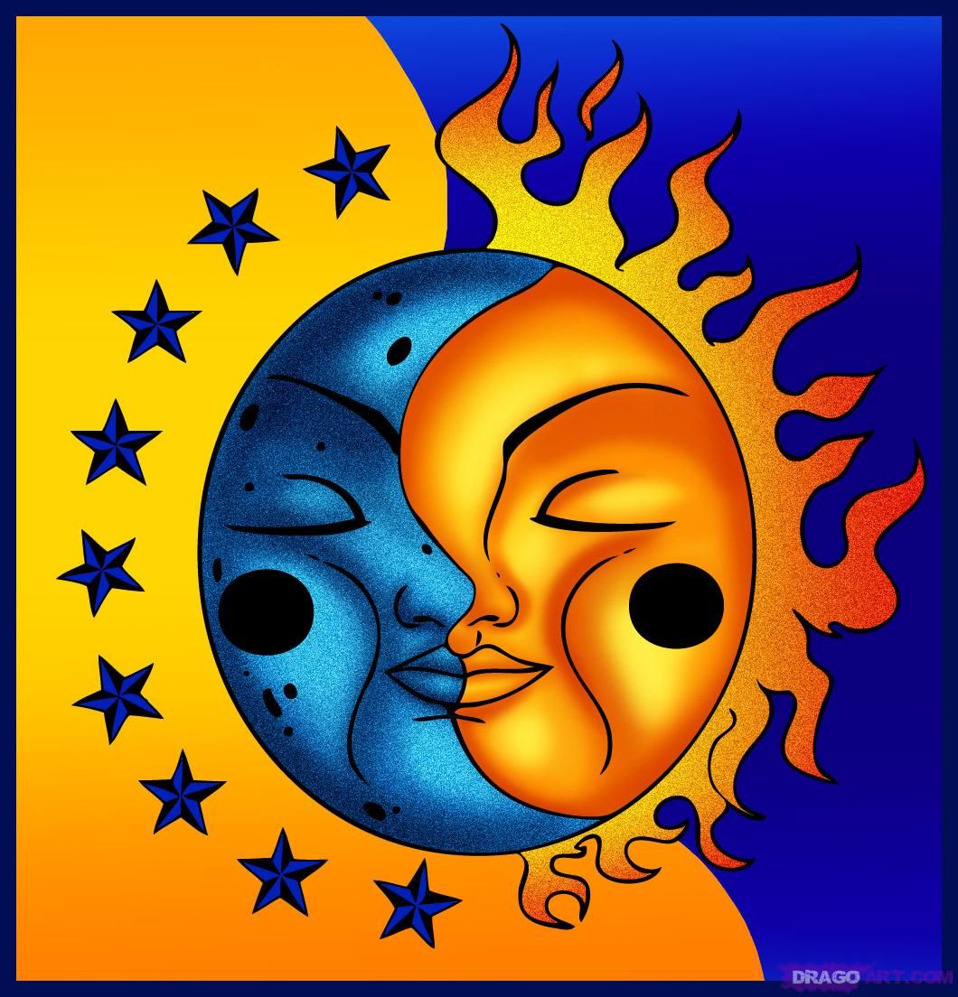 1060x1104 How To Draw A Celestial Sun And Moon, Step By Step, Tattoos, Pop