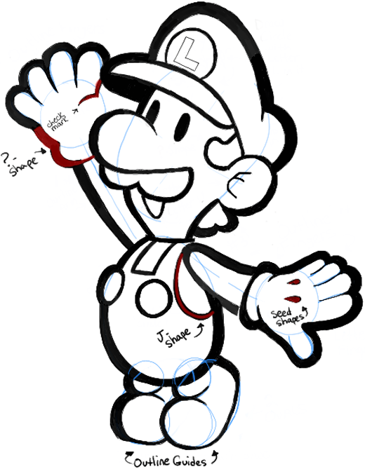 520x669 How To Draw Paper Luigi From Paper Mario Step By Step Drawing