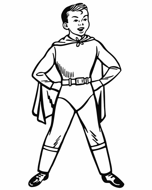 494x617 Boy In A Superhero Costume Printable Image Illustration Sketch