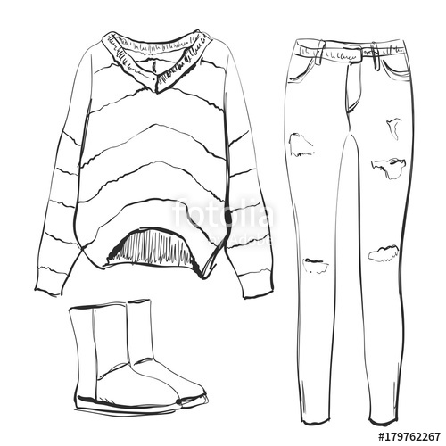 500x500 A Set Of Fashionable Womens Clothing. Shoes, Pants And Sweater