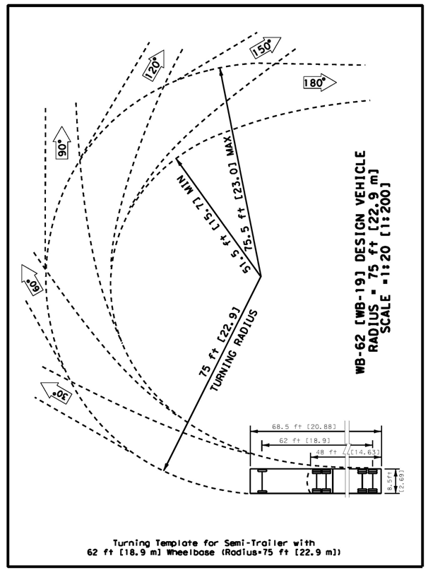 606x814 Turning Template For Semi Trailer With 62 Ft [18.9 M] Wheelbase