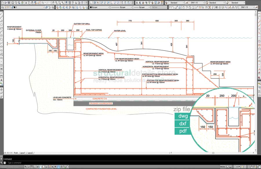 900x582 Swimming Pool Recliner Jetbed Construction Detail