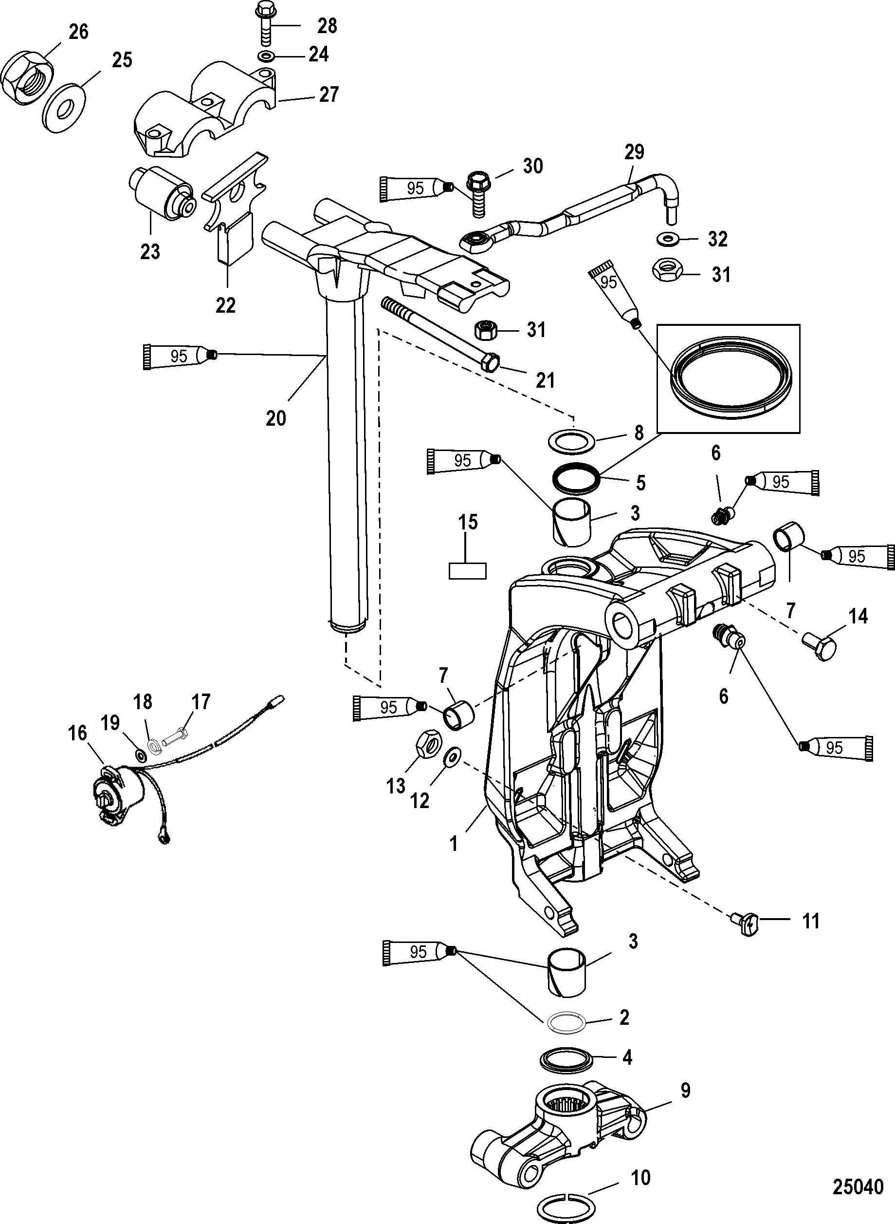 1839x2513 Swivel Bracket And Steering Arm For Mercury 250 Pro Xs 3.0l