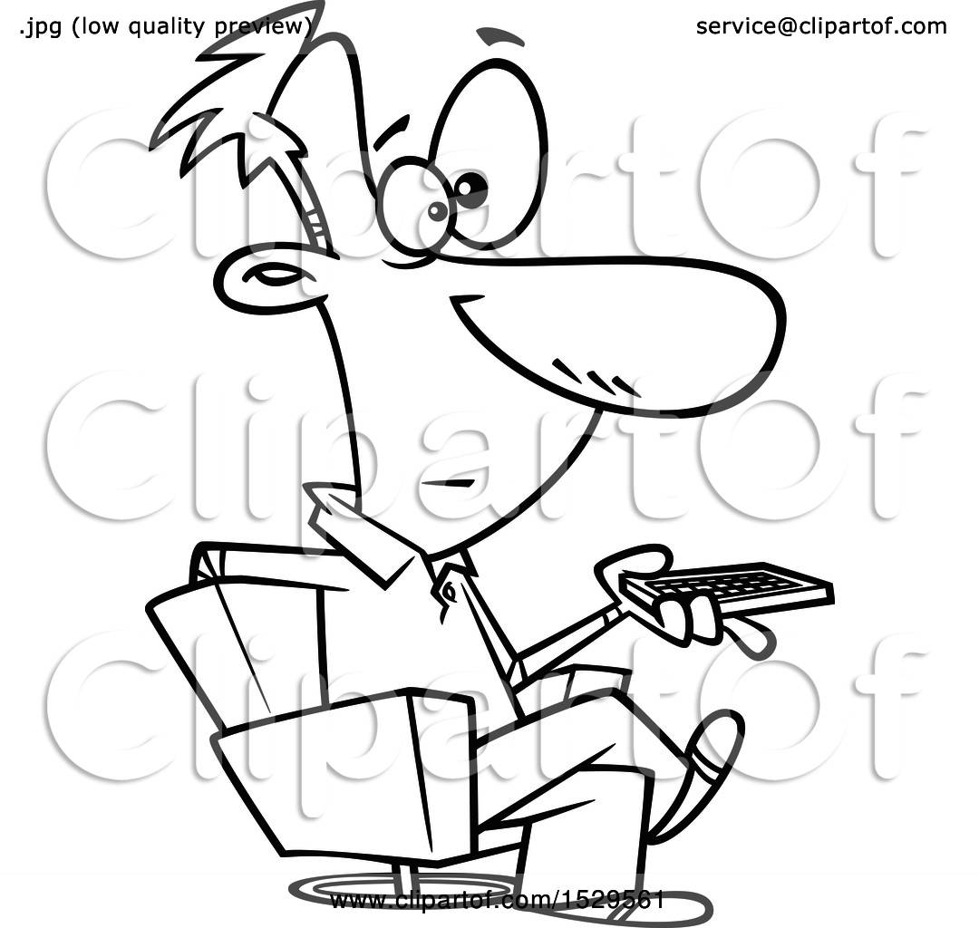 1080x1024 Clipart Of A Cartoon Black And White Man Holding A Remote Control