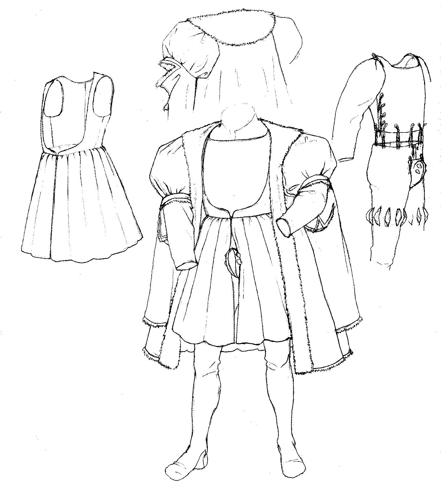 1524x1680 Tudor Tailor Drawing, To Use As Scheme Base Renaissance Costume