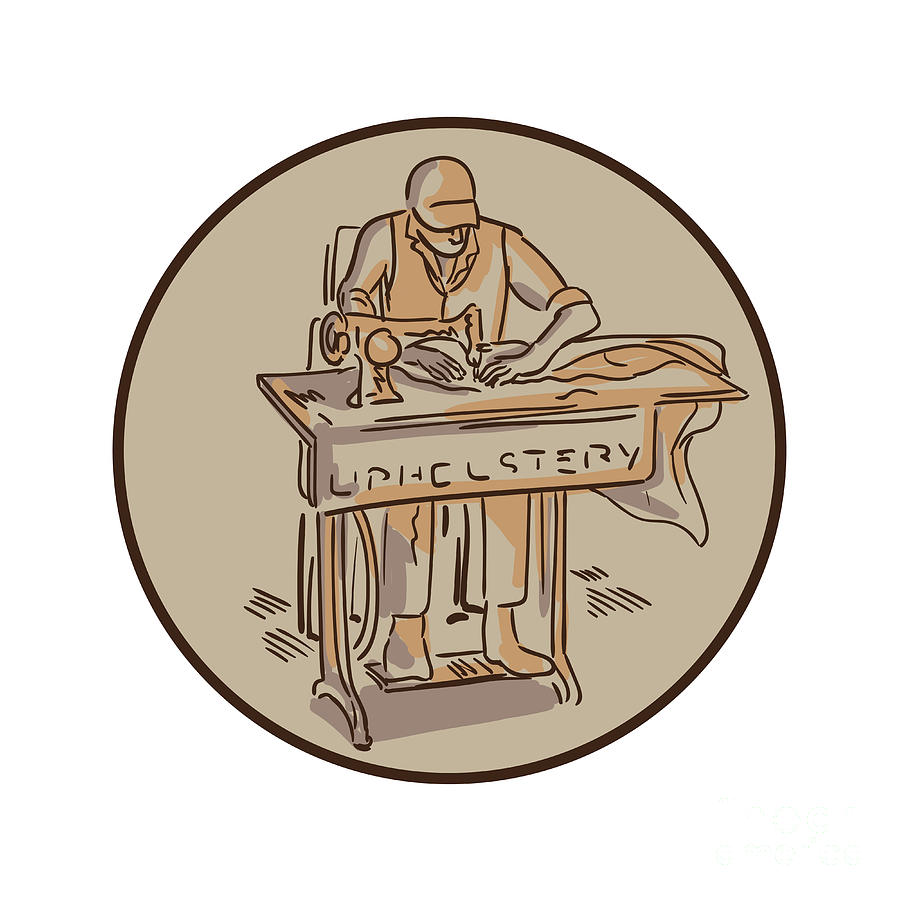 900x900 Tailor Upholsterer Sewing Machine Drawing Digital Art By Aloysius
