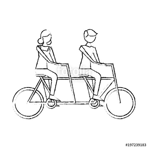 500x500 Cute Happy Couple Riding In Tandem Bike Recreation Vector