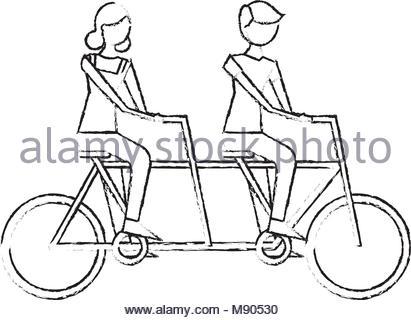 411x320 A Vector Illustration Of Young Couple Riding A Tandem Bike Stock