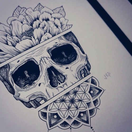 500x500 Drawing Art Cool Tattoo Flower Skull Sketch Body Art Flower Tattoo