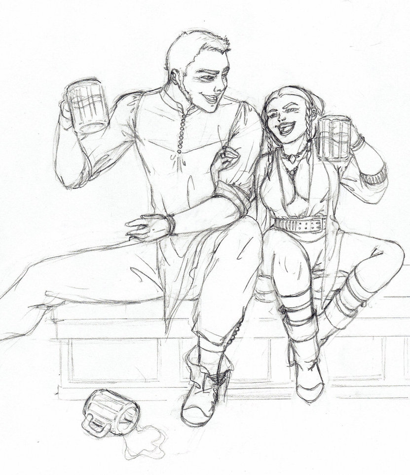 831x962 Fantasy Scene Of Tavern Dwarf And Man Drinking By Nitramsuomi