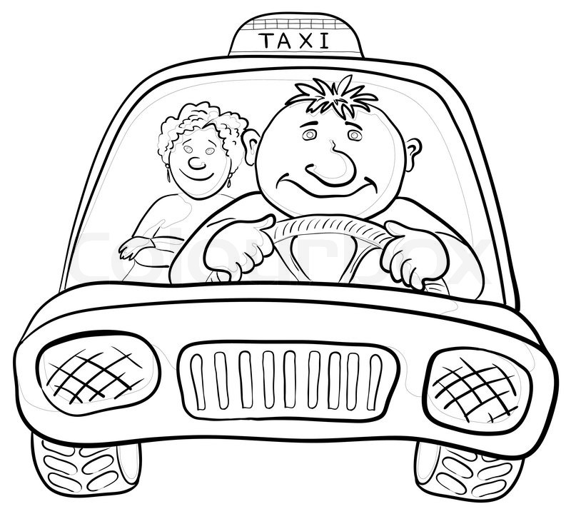 800x720 Cartoon, Car Taxi With A Man Driver And Passenger A Woman