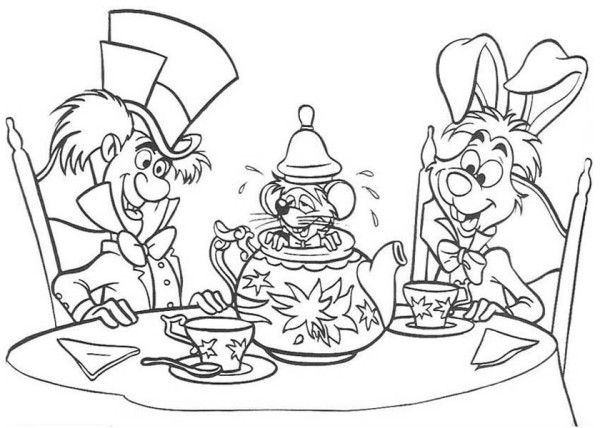 600x428 Tea Pots Coloring White Rabbit And Mad Hatter And Teapot