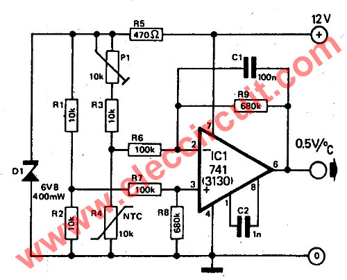 500x404 Simple Temperature To Voltage Converter Circuit