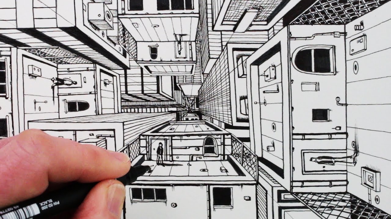 1280x720 How To Draw 1 Point Perspective Draw 3d Buildings