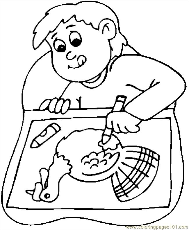 650x792 Boy Drawing Turkey Coloring Page
