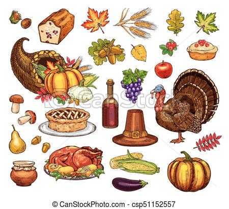 450x410 Thanksgiving Day Isolated Vector Icons Set. Thanksgiving