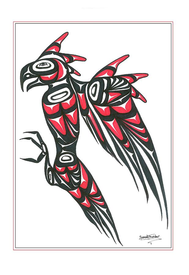 618x900 Thunder Bird Red And Black Drawing By Speakthunder Berry