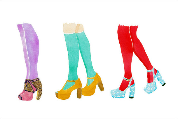 610x407 Drawing, Shoes, Socks, Tights