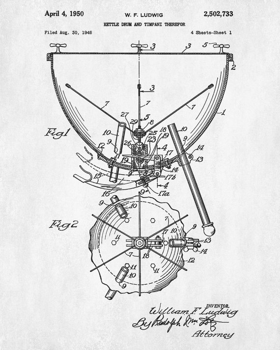 570x713 Kettle Drum Patent Print Timpani Blueprint Musician Gift
