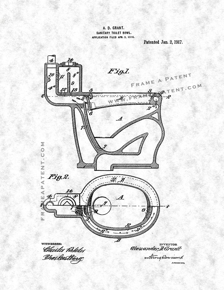773x1000 Sanitary Toilet Bowl Patent Print Poster Item 12189 Patent Prints