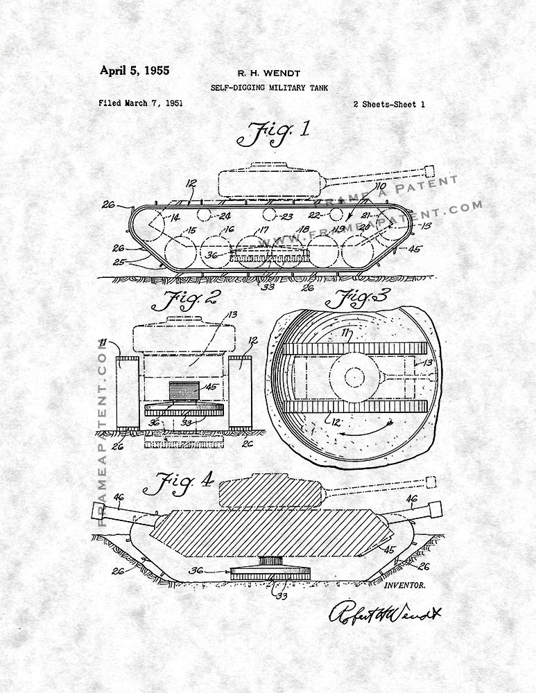 773x1000 Self Digging Military Tank Patent Print Poster Item 11222 Frame