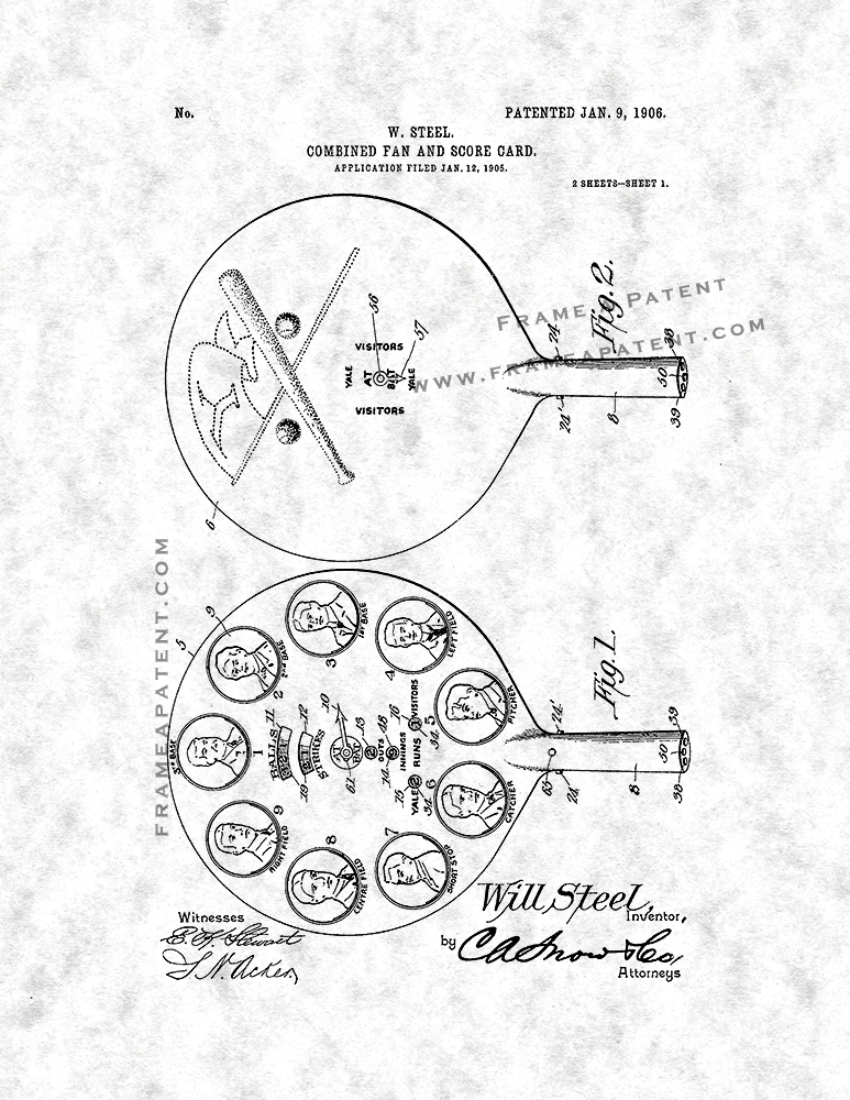 773x1000 Combined Fan And Score Card Patent Print Poster Item 11651 Frame