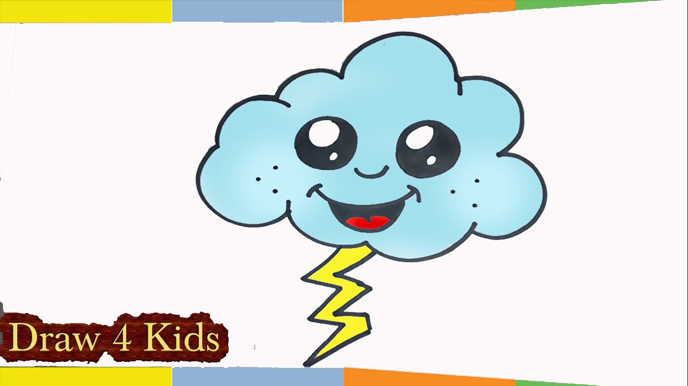 1366x767 How To Draw A Cute Cloud With Lightning Bolt Thunder Step By Step