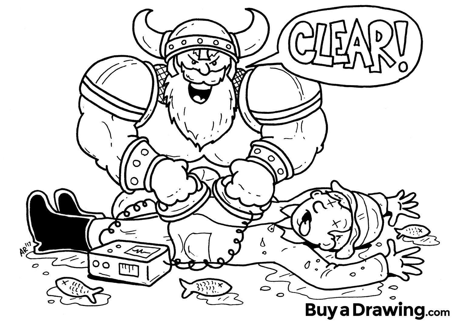 1500x1065 Custom Cartoon Drawing Of Tough Viking Giving Cpr