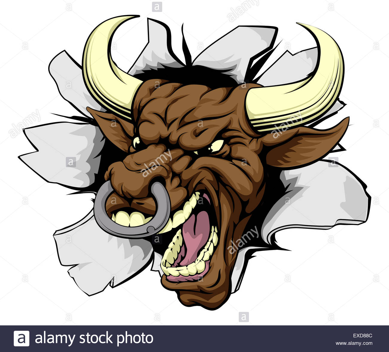 1300x1177 Mean Bull Breakout Drawing Of A Tough Angry Bull Character Stock